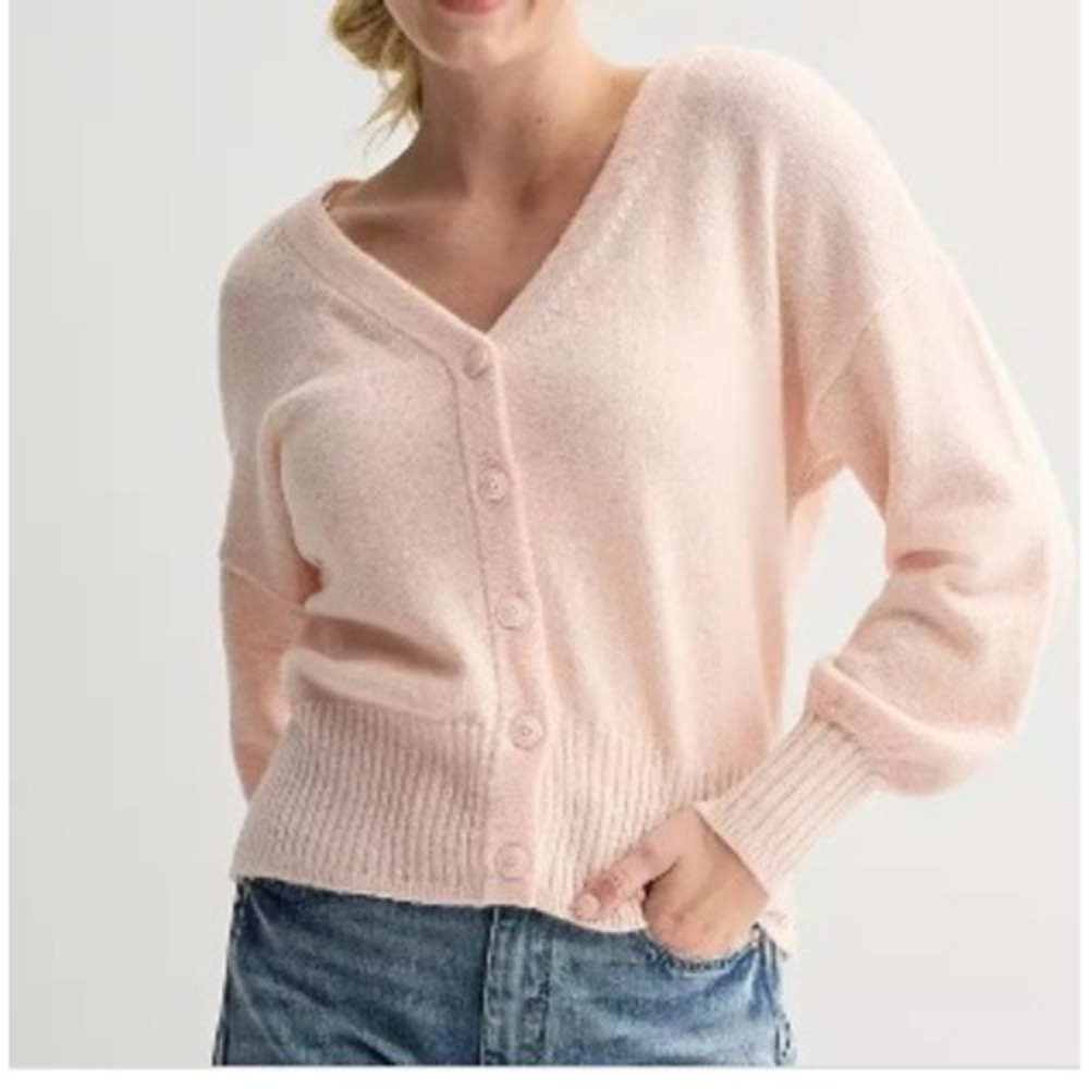 Sonoma Women's Light Pink Lightweight Button Up Cardigan Sweater XL